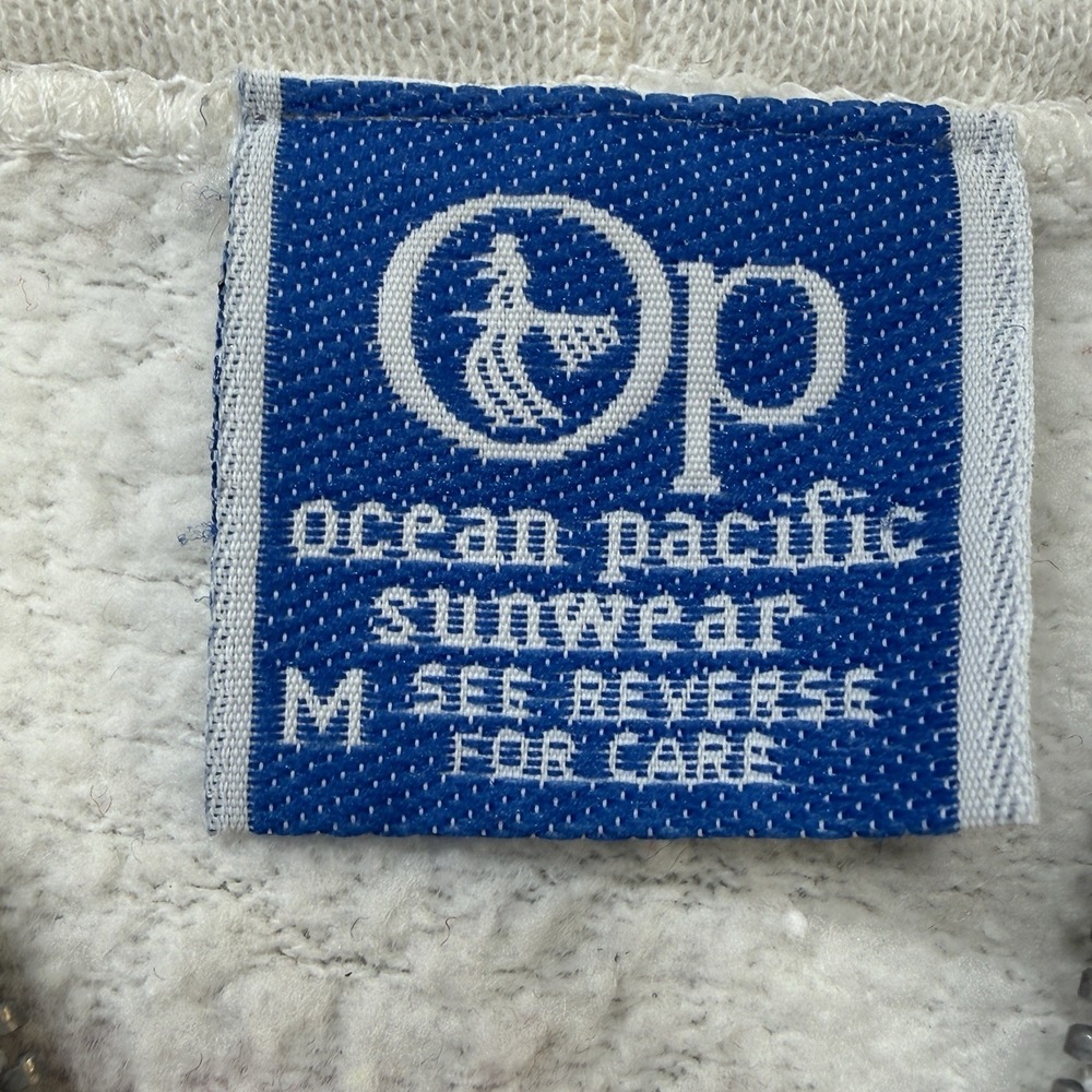 Vintage 80s OP Ocean Pacific Zip Hoodie USA Surf Skate Mens M Cream - Picture 3 of 9